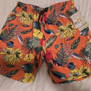 U.S. Polo Assn. Vibrant Orange Floral Swim Trunks